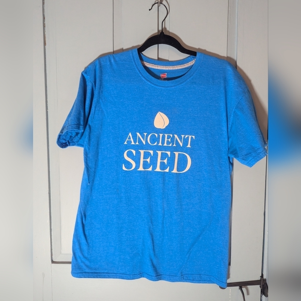 🩵 Maine T-shirt  M Ancient Seed Crisp Buckwheat Crackers Blue Cotton unisex